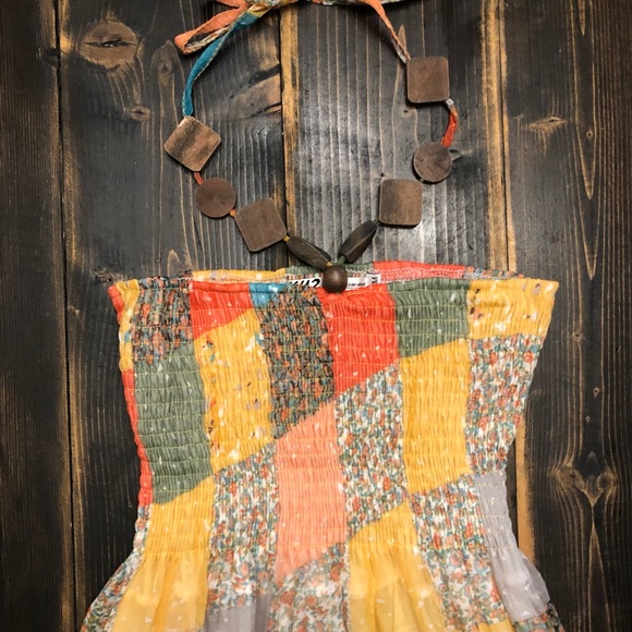 KU2 by Kokomo Unlimited Beautiful Patchwork MIDI Dress w/Wood Straps SZ S/M - Picture 3 of 6